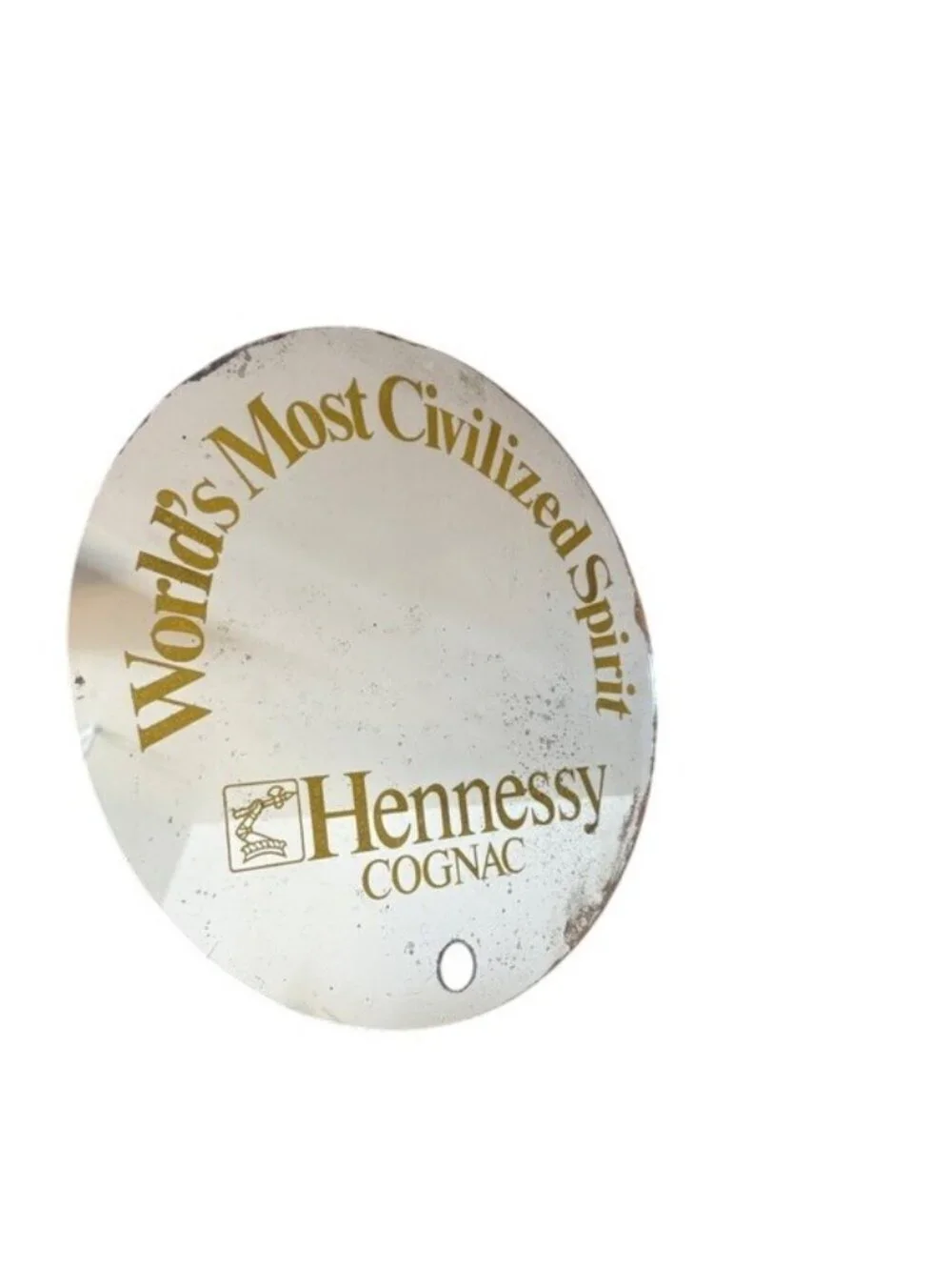 Hennessy Cognac Barrel End Mirror Sign Round Bar Decor Vintage 1990s